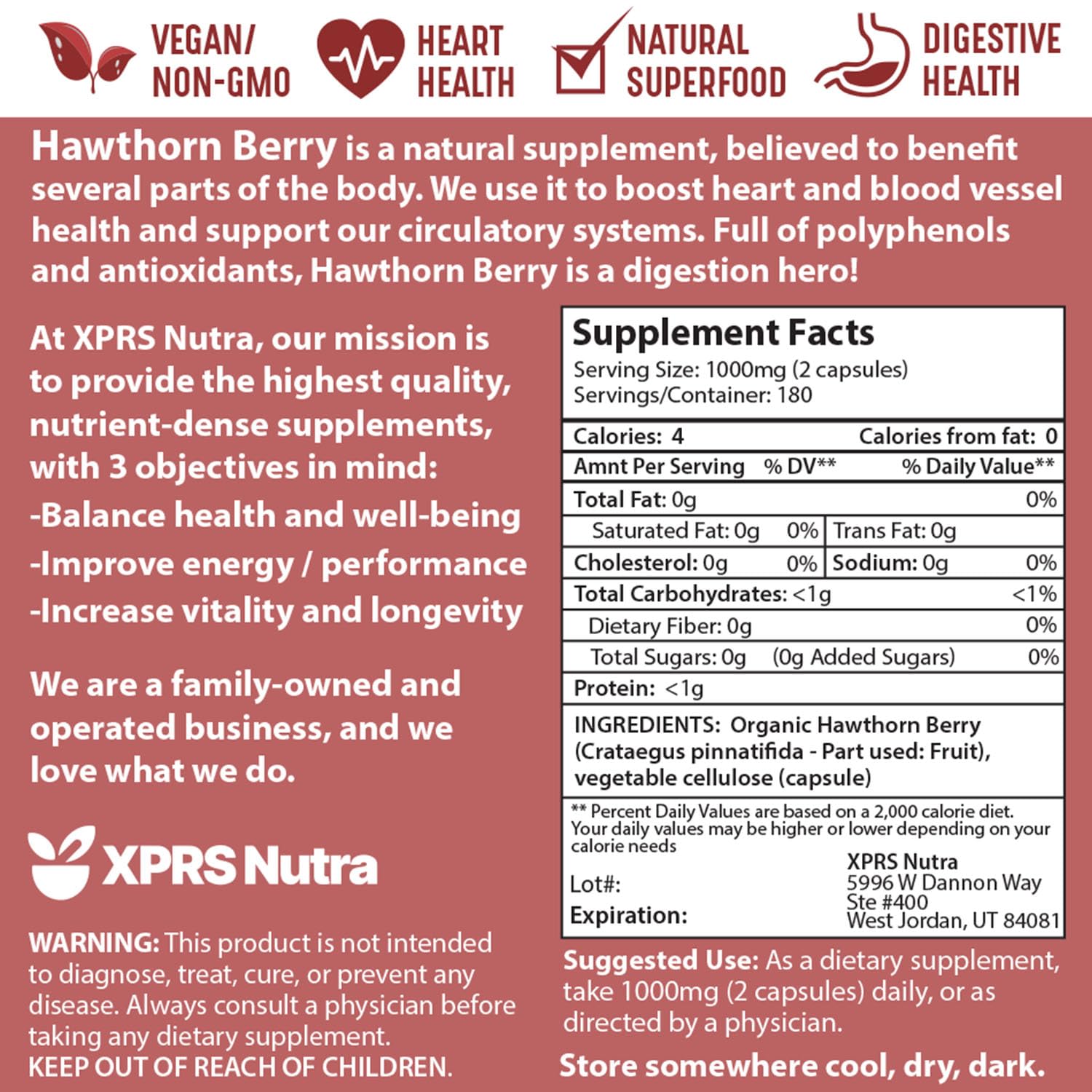 Top angle view of the sealed top lid of the XPRS Nutra Pure Hawthorn Berry Extract supplement container.