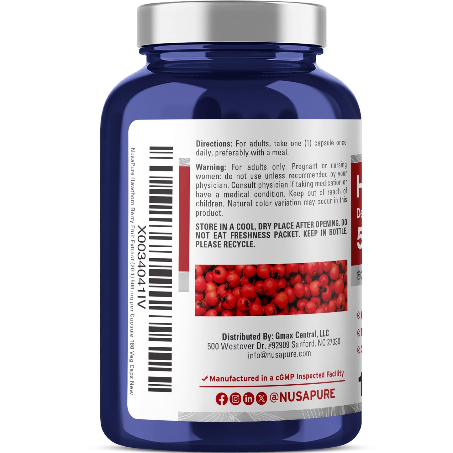 NusaPure Hawthorn Berry 20 to 1 concentrated extract capsules dosage details