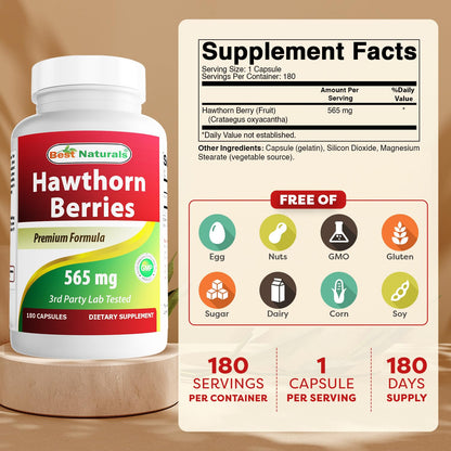 Best Naturals Hawthorn Berries supplement packaging illustrating third-party laboratory testing verification.