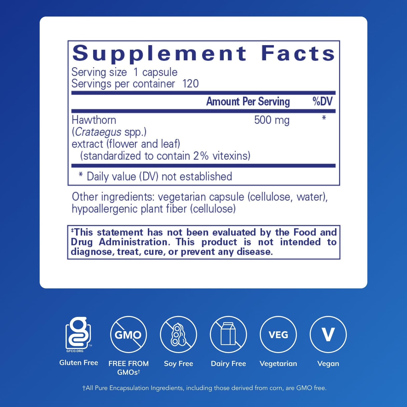 Pure Encapsulations heart health supplement bottle showing nutritional facts label.