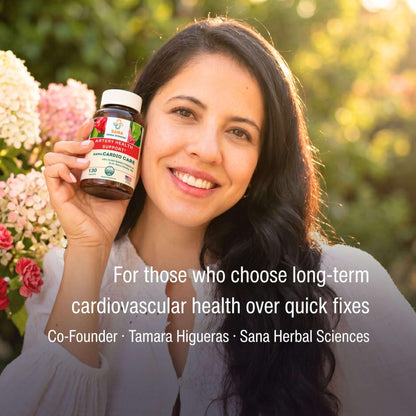 Full product packaging layout of Sana Herbal Sciences heart health formula for healthy blood pressure support.