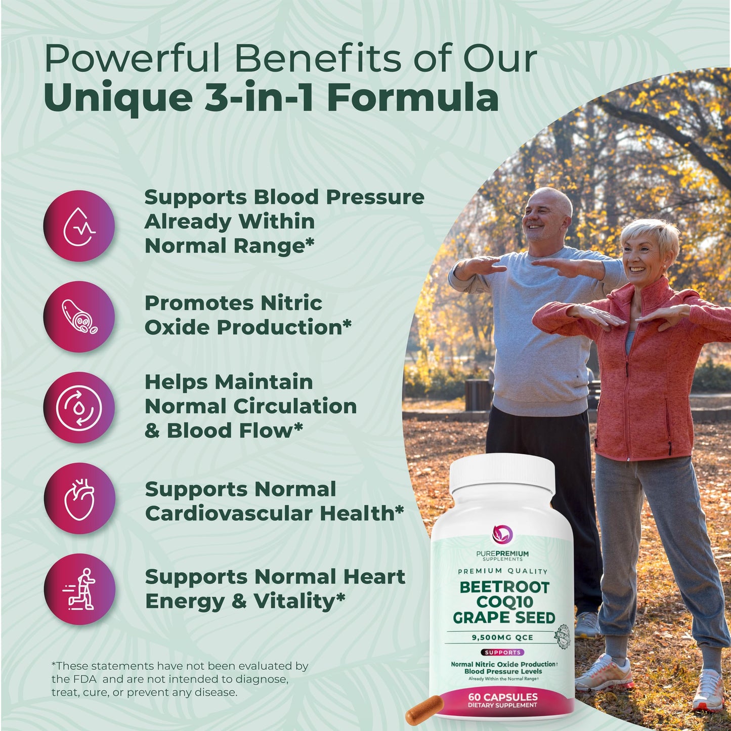 PurePremium Beetroot CoQ10 Grape Seed capsules supplement facts label showing ingredients