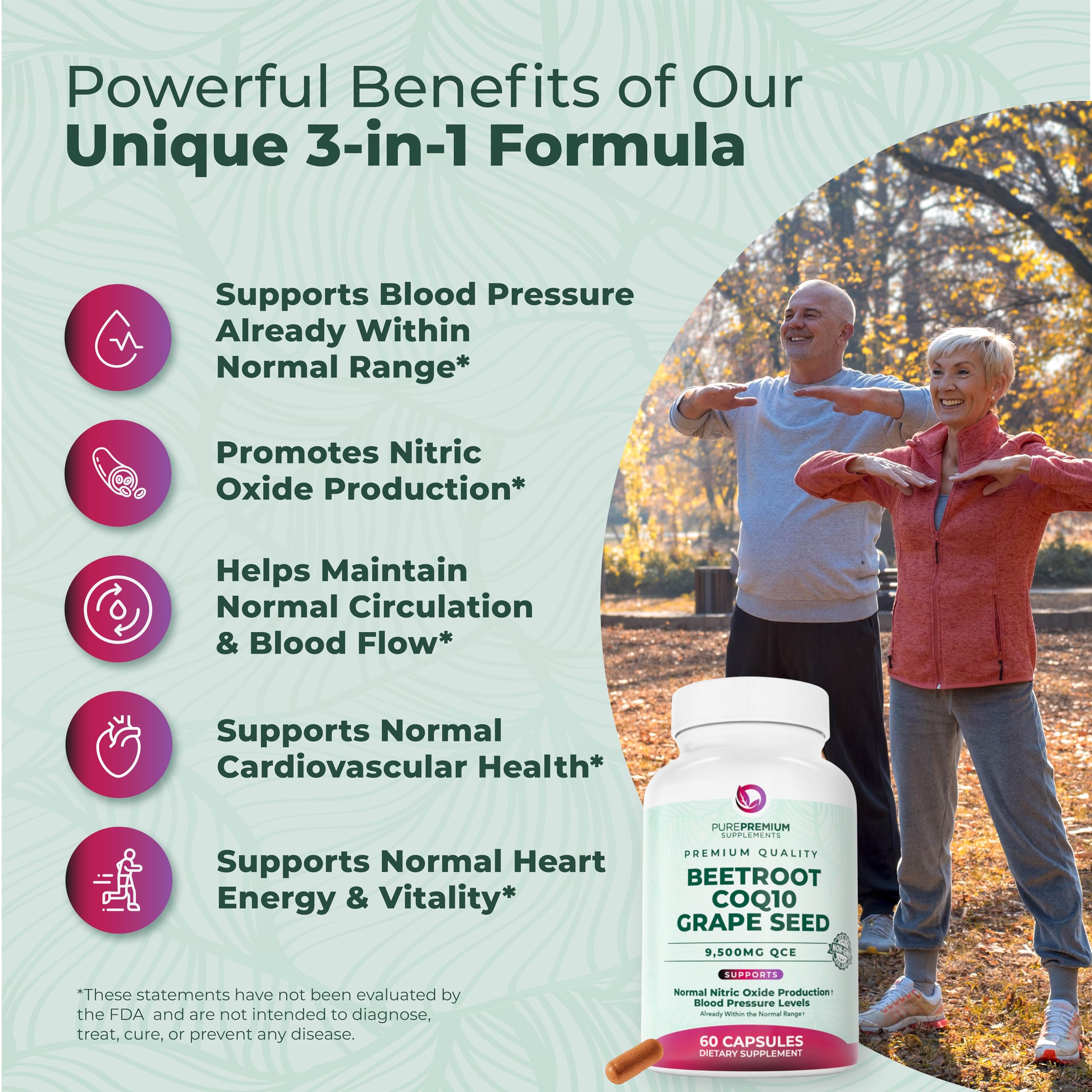 PurePremium Beetroot CoQ10 Grape Seed capsules supplement facts label showing ingredients