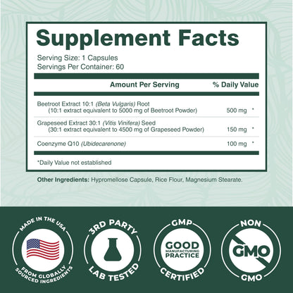 PurePremium non-GMO beetroot and CoQ10 health supplement bottle close up view