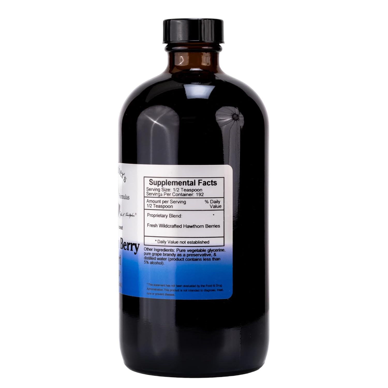Authentic USA imported hawthorn berry liquid heart syrup supplement back label showing ingredients and directions