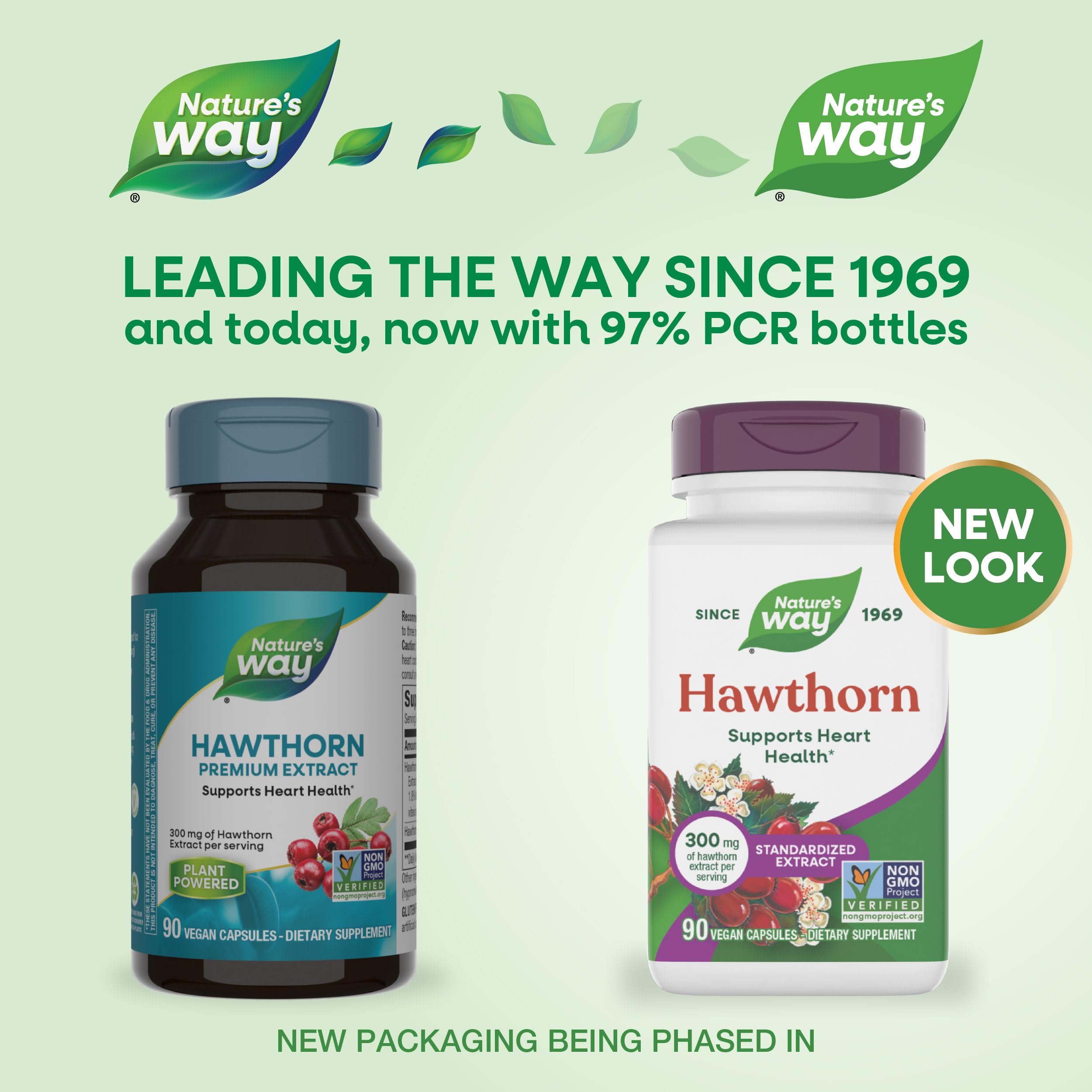 Nature's Way Hawthorn 300mg supplement facts label showing standardized flavonoid percentages