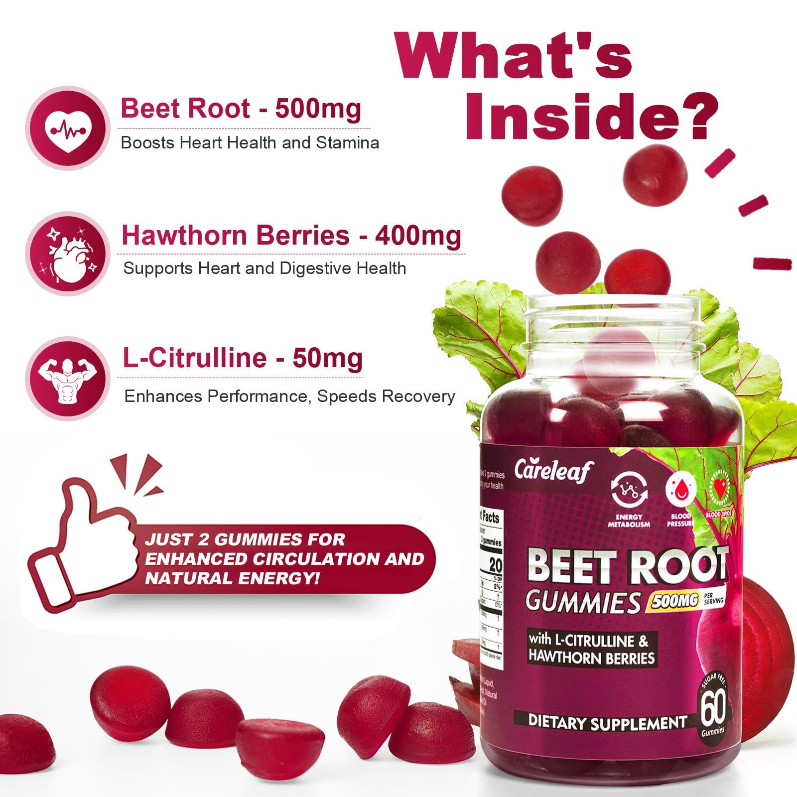 Close up of sugar free dietary gummies for natural stamina boost.
