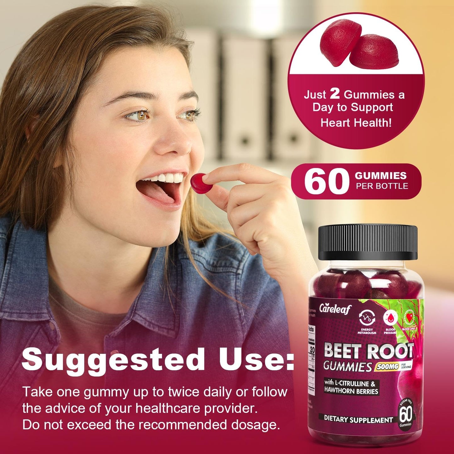 Careleaf nitric oxide booster supplement bottle with non GMO certification.