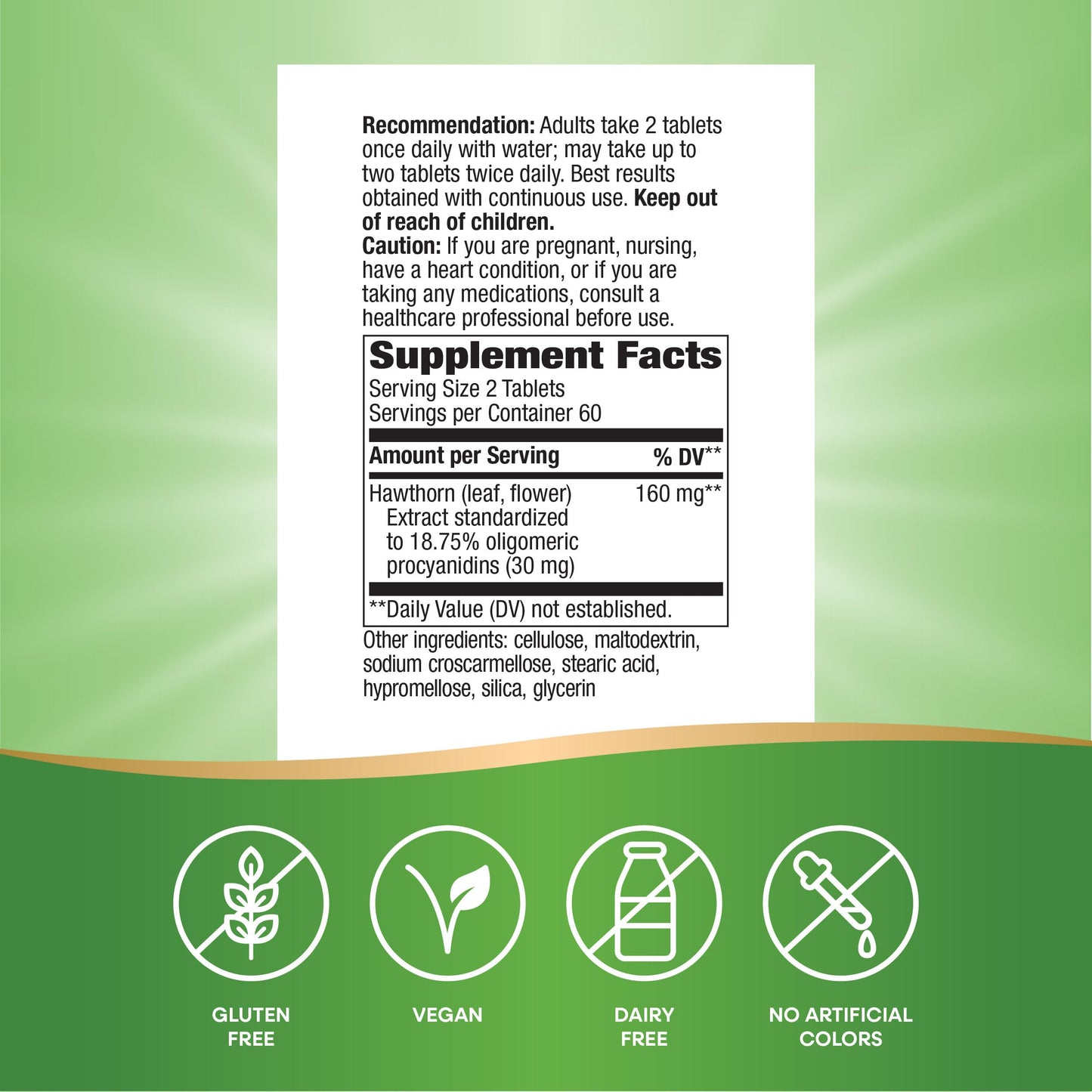 Nature's Way HeartCare 160 milligrams standardized extract dosage and directions information