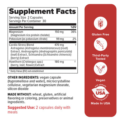 Redd Remedies heart health supplement bottle showing legal facts and ingredient details
