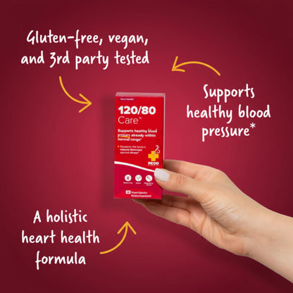 Redd Remedies 120/80 Care dietary supplement showing gluten free and vegetarian labels
