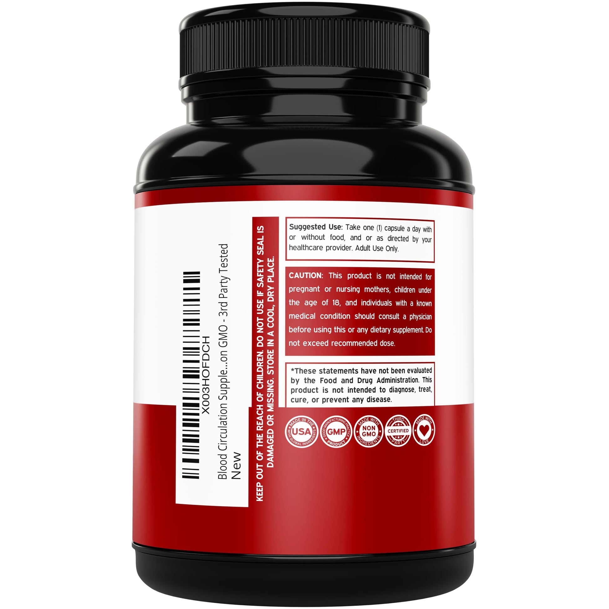 Dorado Nutrition healthy circulation supplement facts and ingredients label side