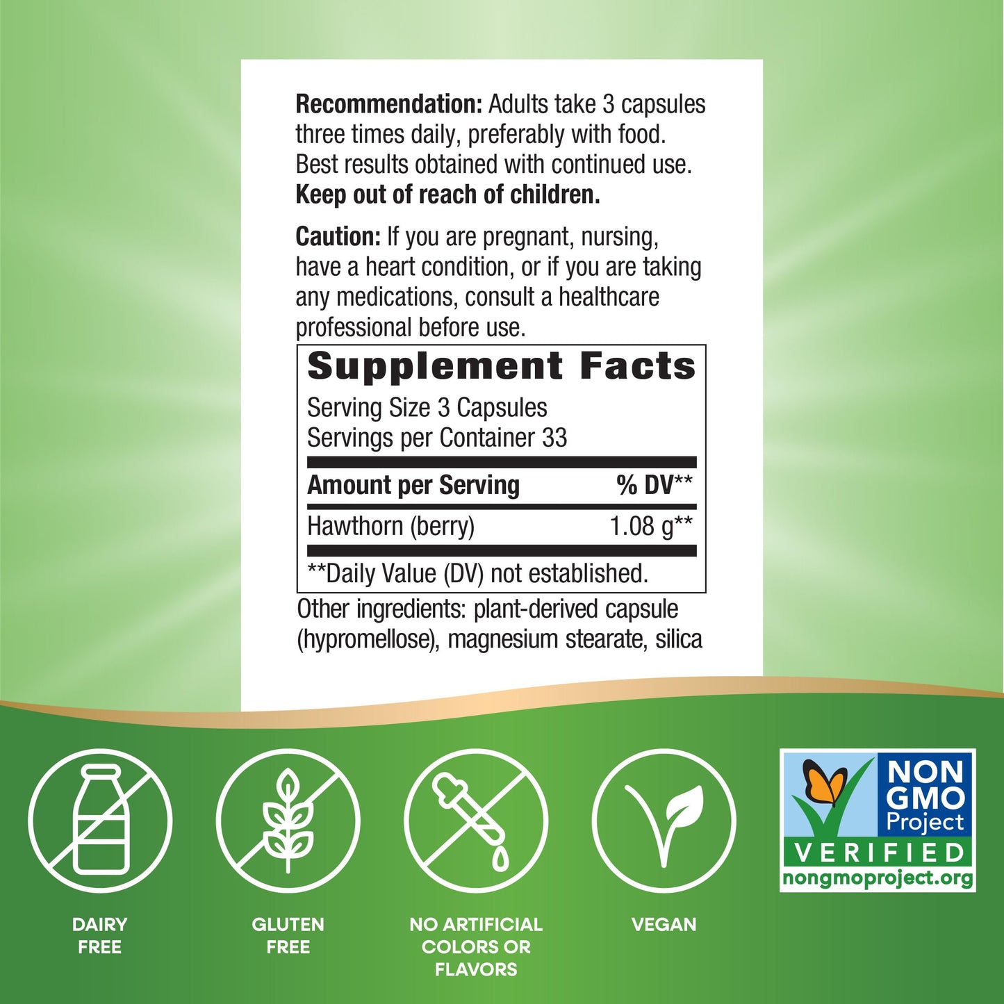 Close-up of the Non-GMO Project Verified and Tru-ID certified seals on the bottle.
