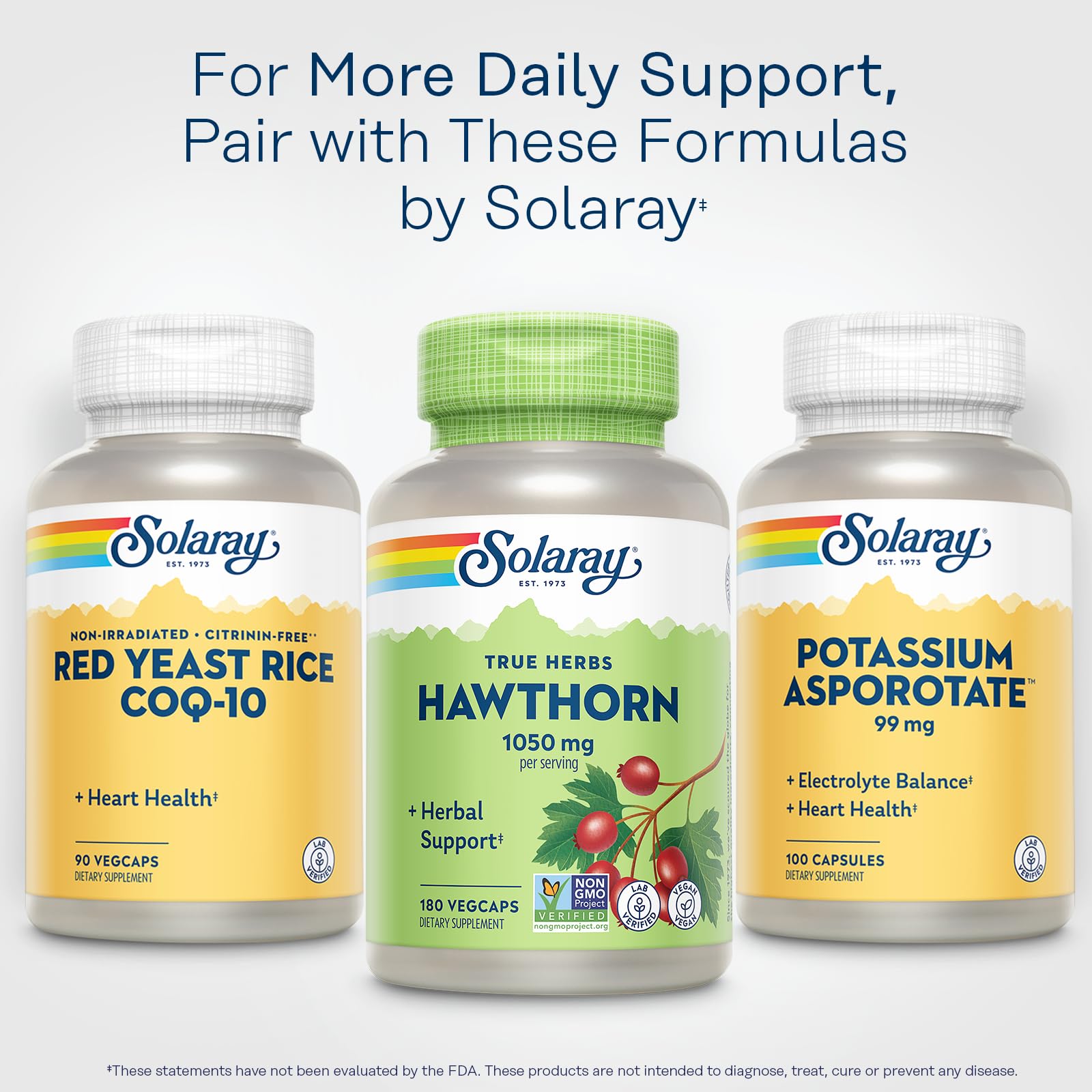 Solaray Hawthorn Berry 1050mg imported wellness supplement bottle on a clean background