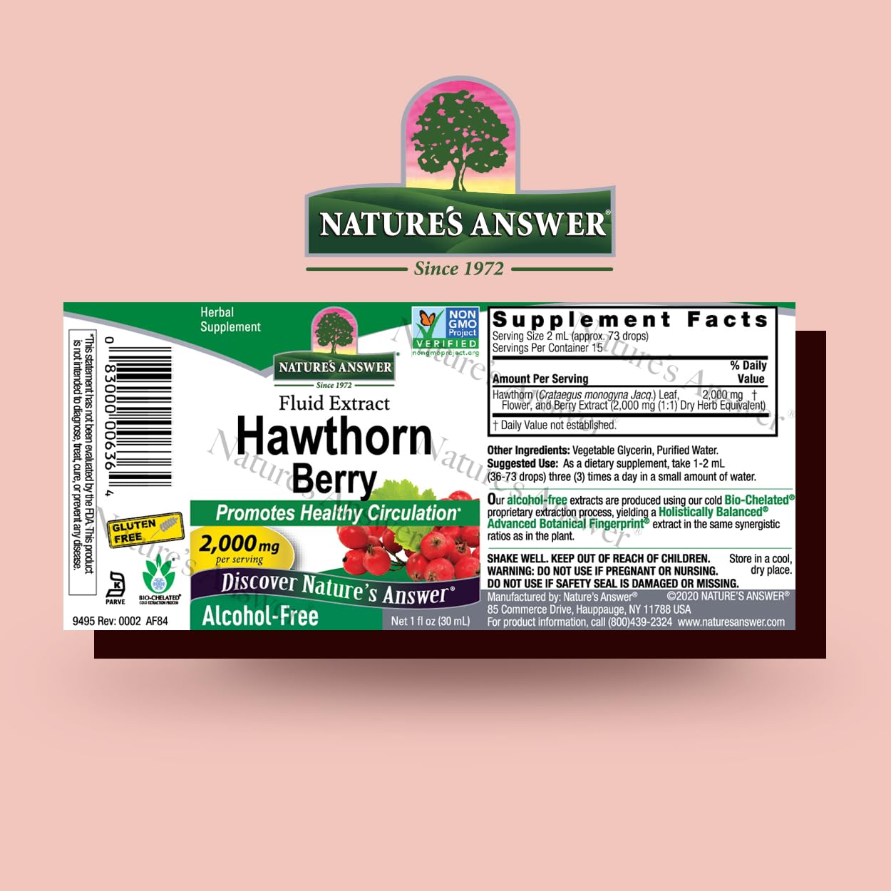 Nature's Answer Hawthorn Berries Liquid supplement facts panel