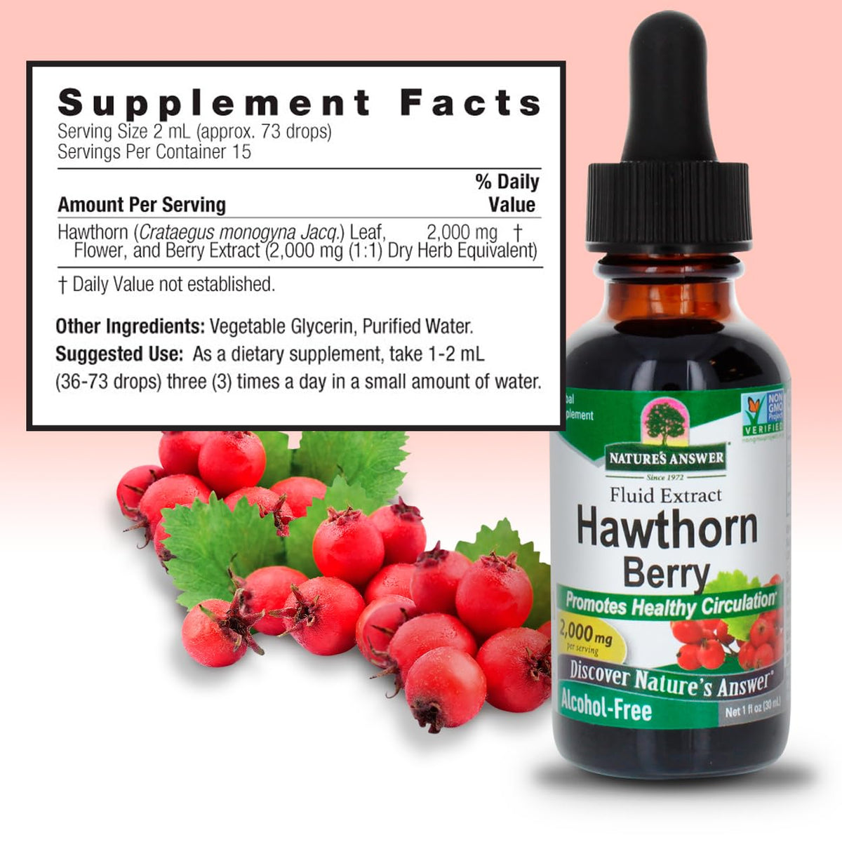 Nature's Answer Hawthorn Berries 2000 mg bottle with dropper packaging