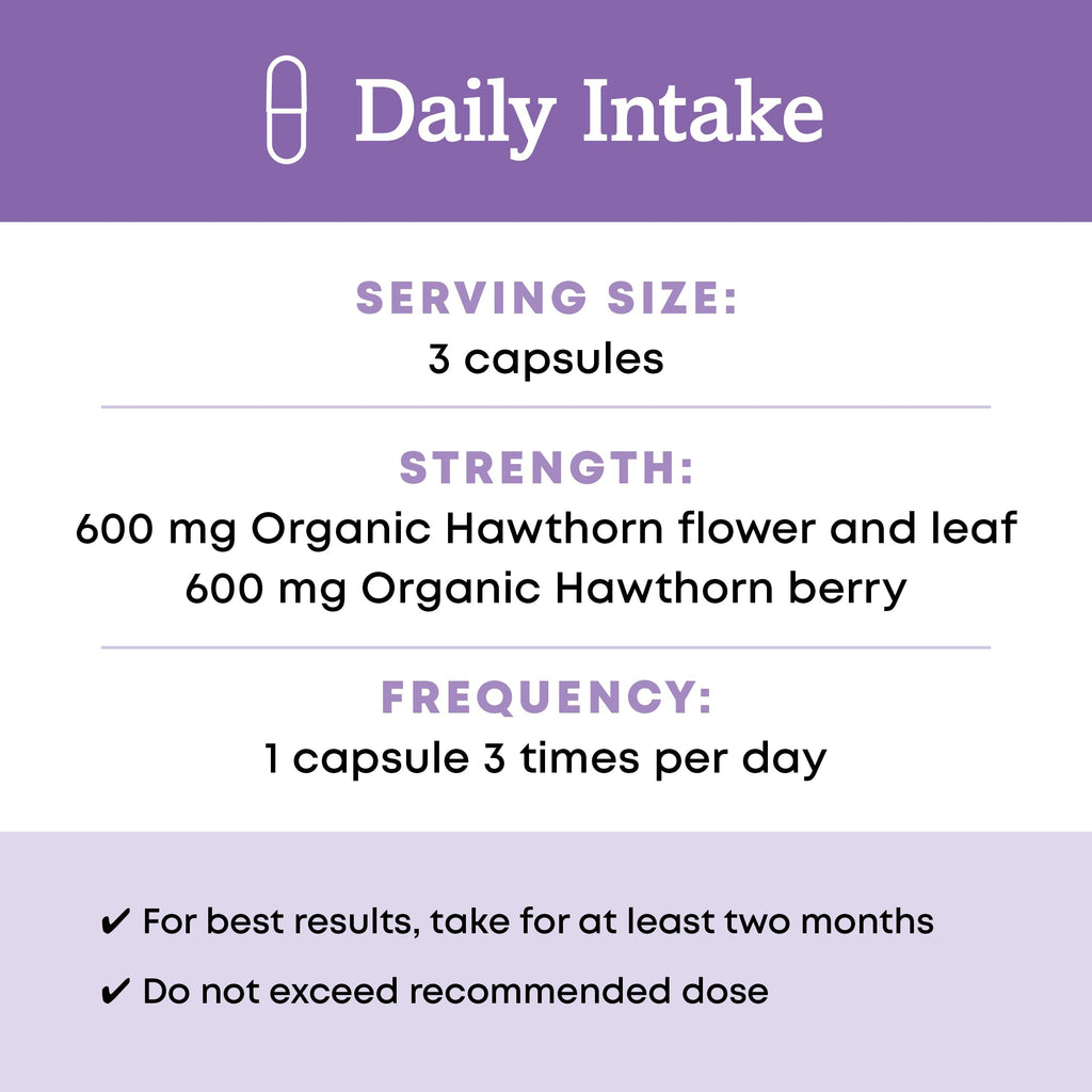 Oregon's Wild Harvest organic hawthorn 1200 mg serving size product informational display
