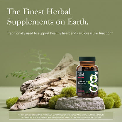 Gaia Herbs Hawthorn Supreme heart health supplement label showing ingredients