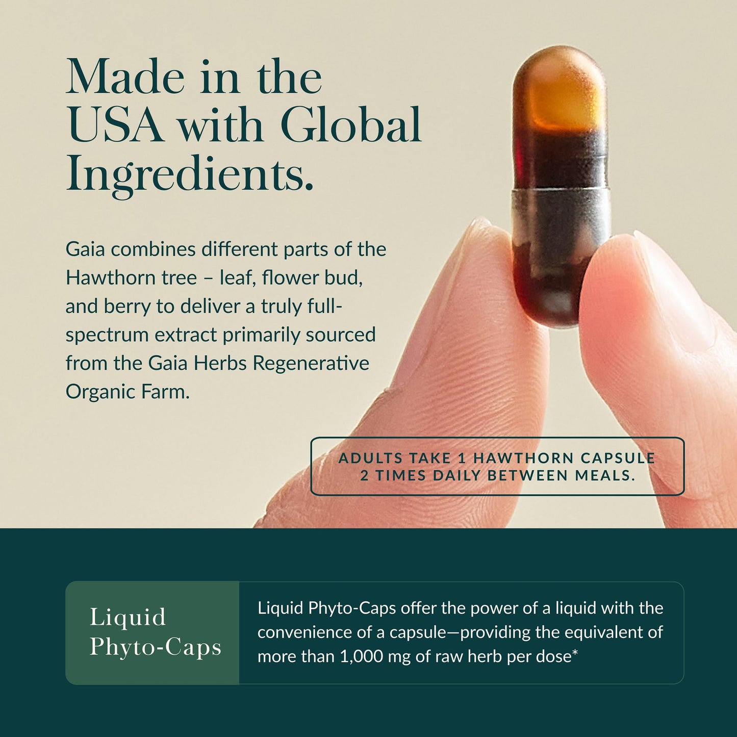 Gaia Herbs Hawthorn Supreme vegan liquid phyto caps certified b corp logo
