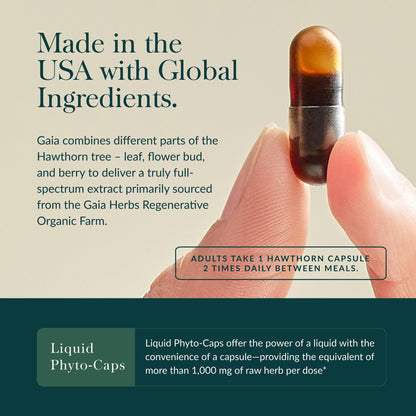 Gaia Herbs Hawthorn Supreme vegan liquid phyto caps certified b corp logo