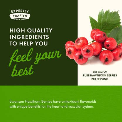 Swanson premium hawthorn berry 250 capsules container showing product details
