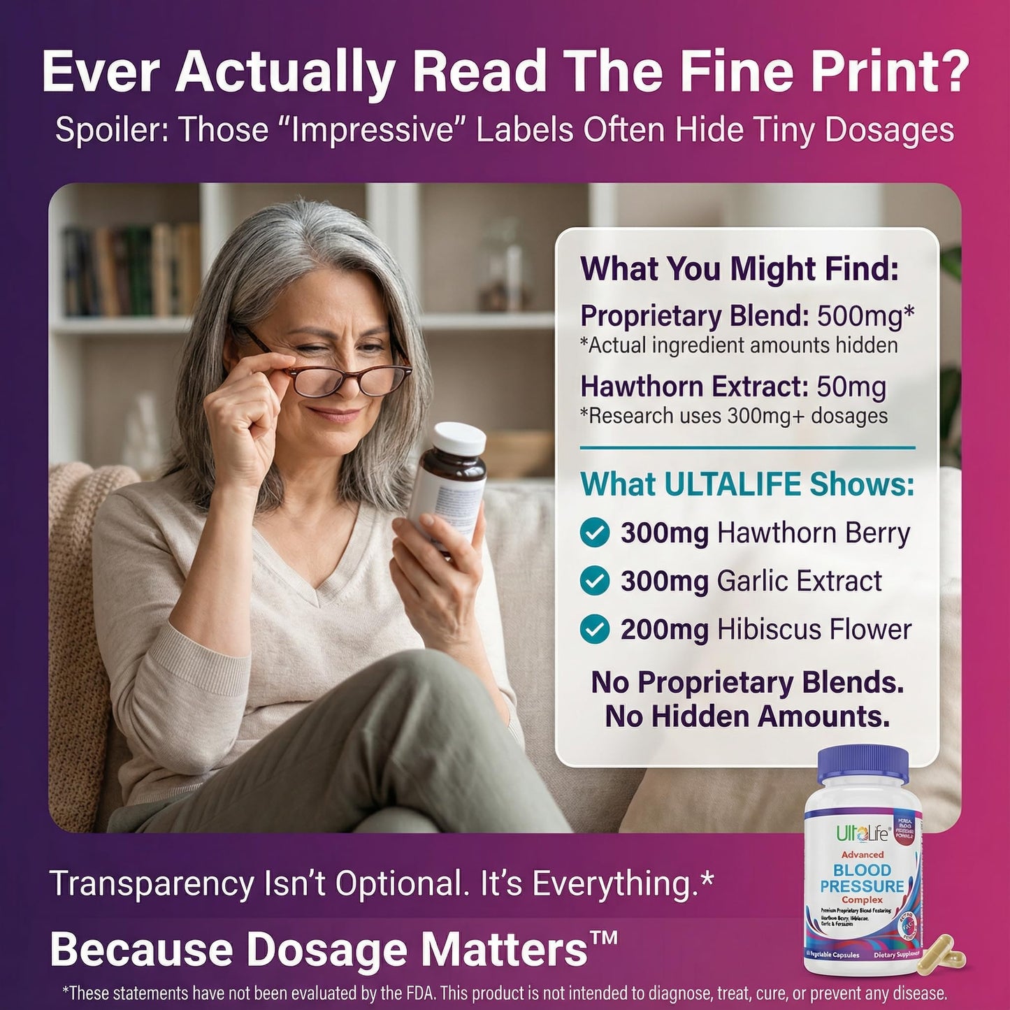 ULTALIFE blood pressure complex bottle showing fast acting formula label for cardiovascular wellness