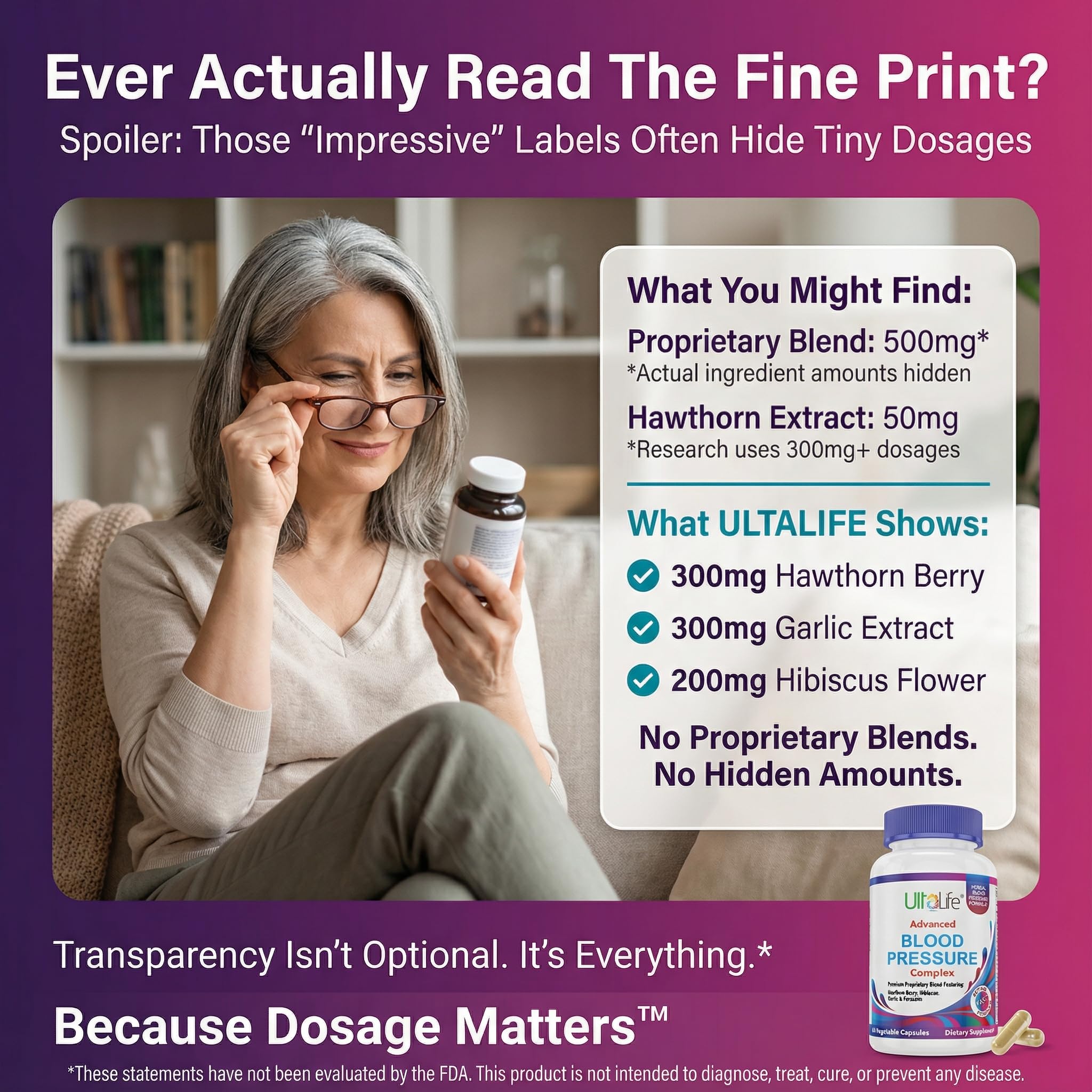 ULTALIFE blood pressure complex bottle showing fast acting formula label for cardiovascular wellness