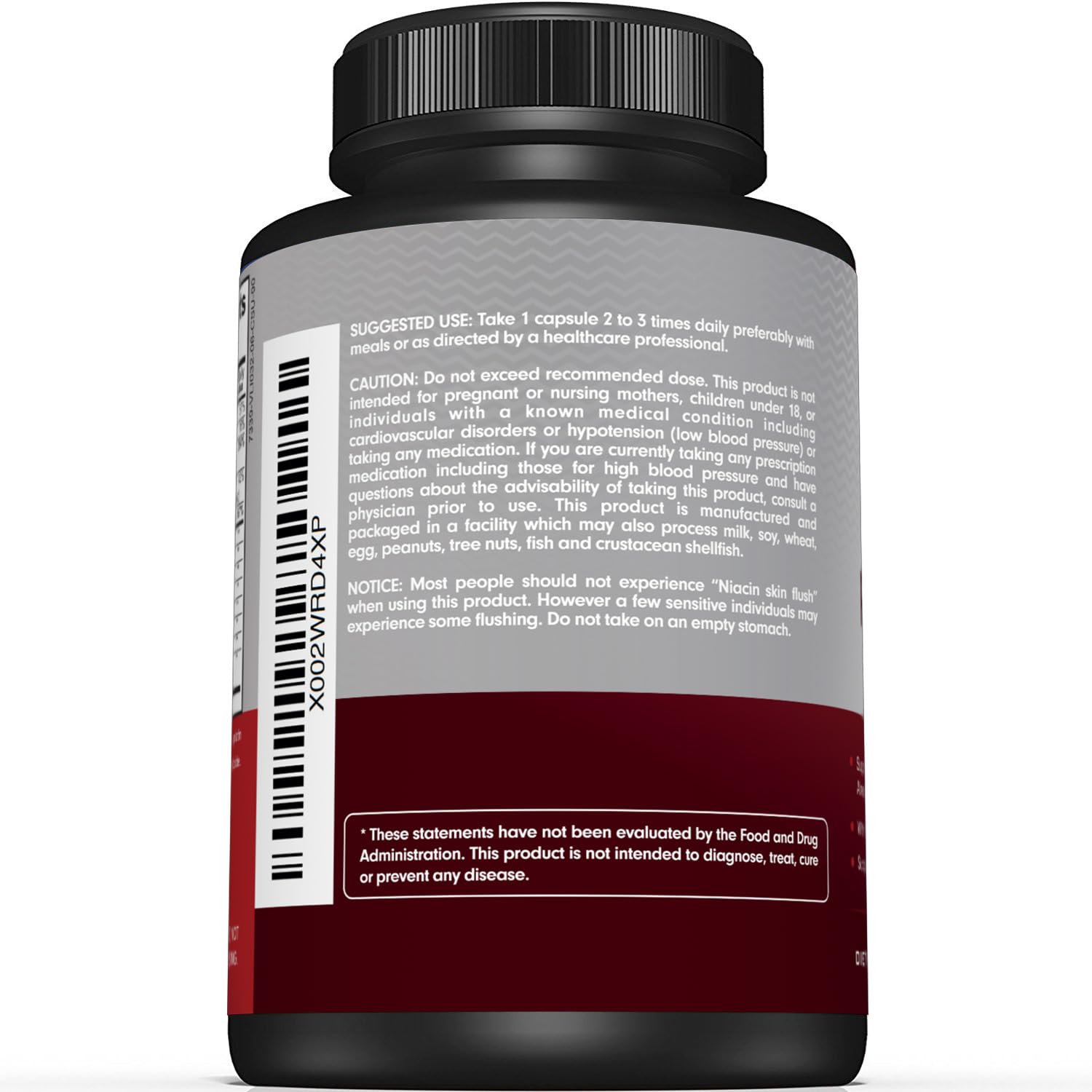 Back label of Sunergetic blood pressure support showing complete supplement facts and vitamins