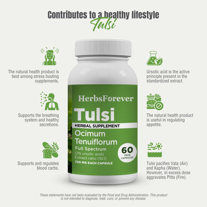 HerbsForever Holy Basil capsules nutritional information panel