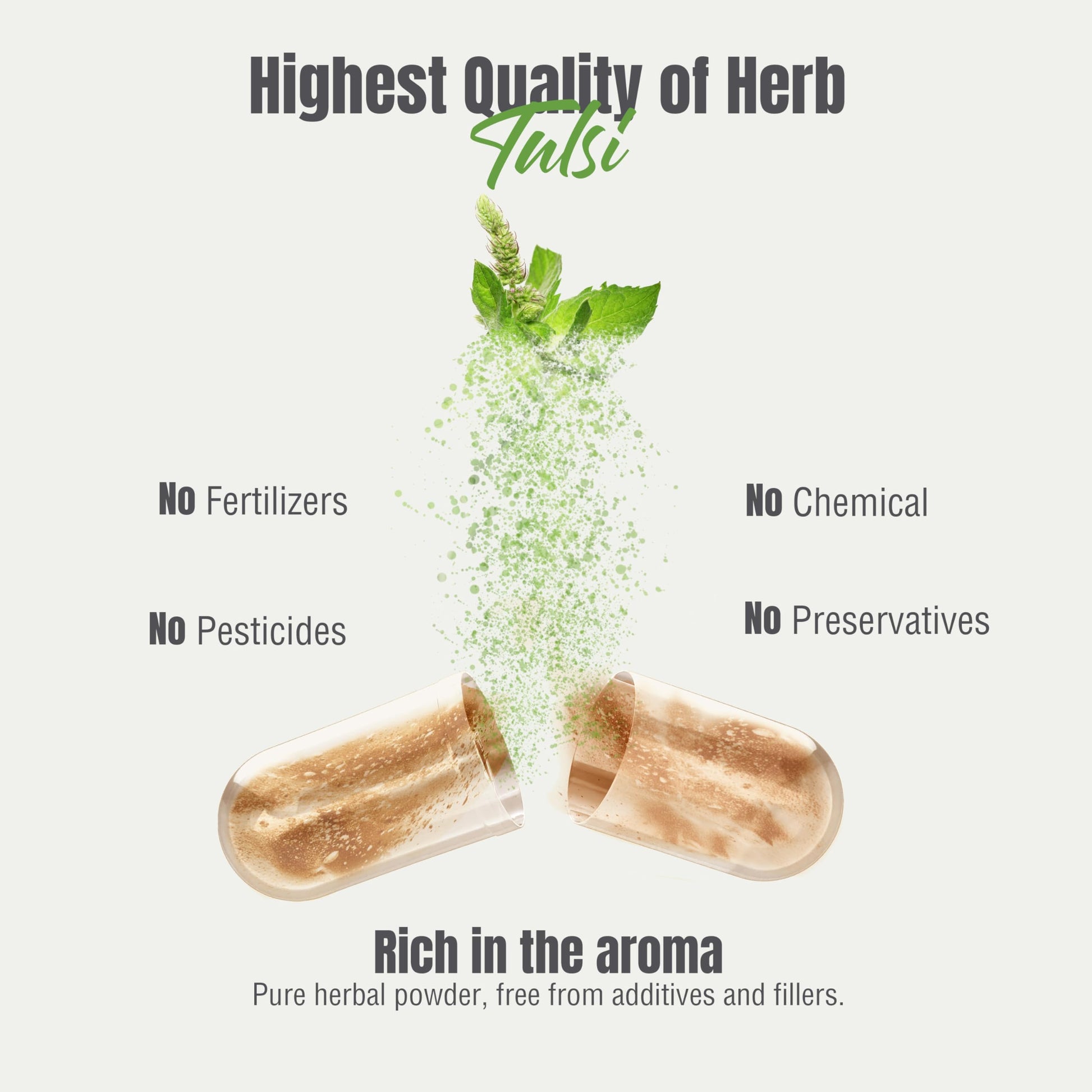 High potency Tulsi extract bottle on a natural background