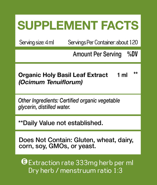 KingHealth organic Tulsi liquid drops nutritional label