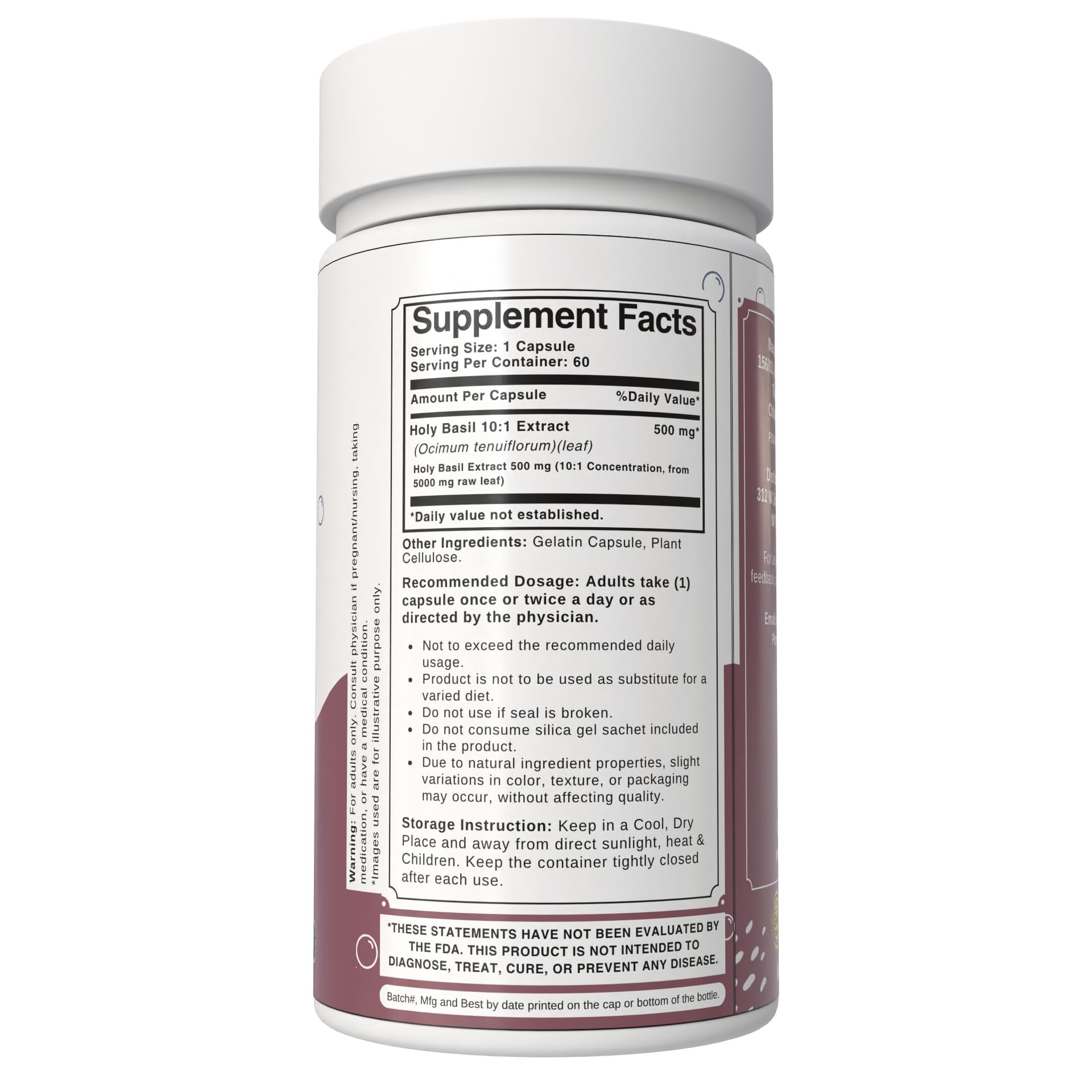 Bloofah Holy Basil supplement 10 to 1 extract label detail
