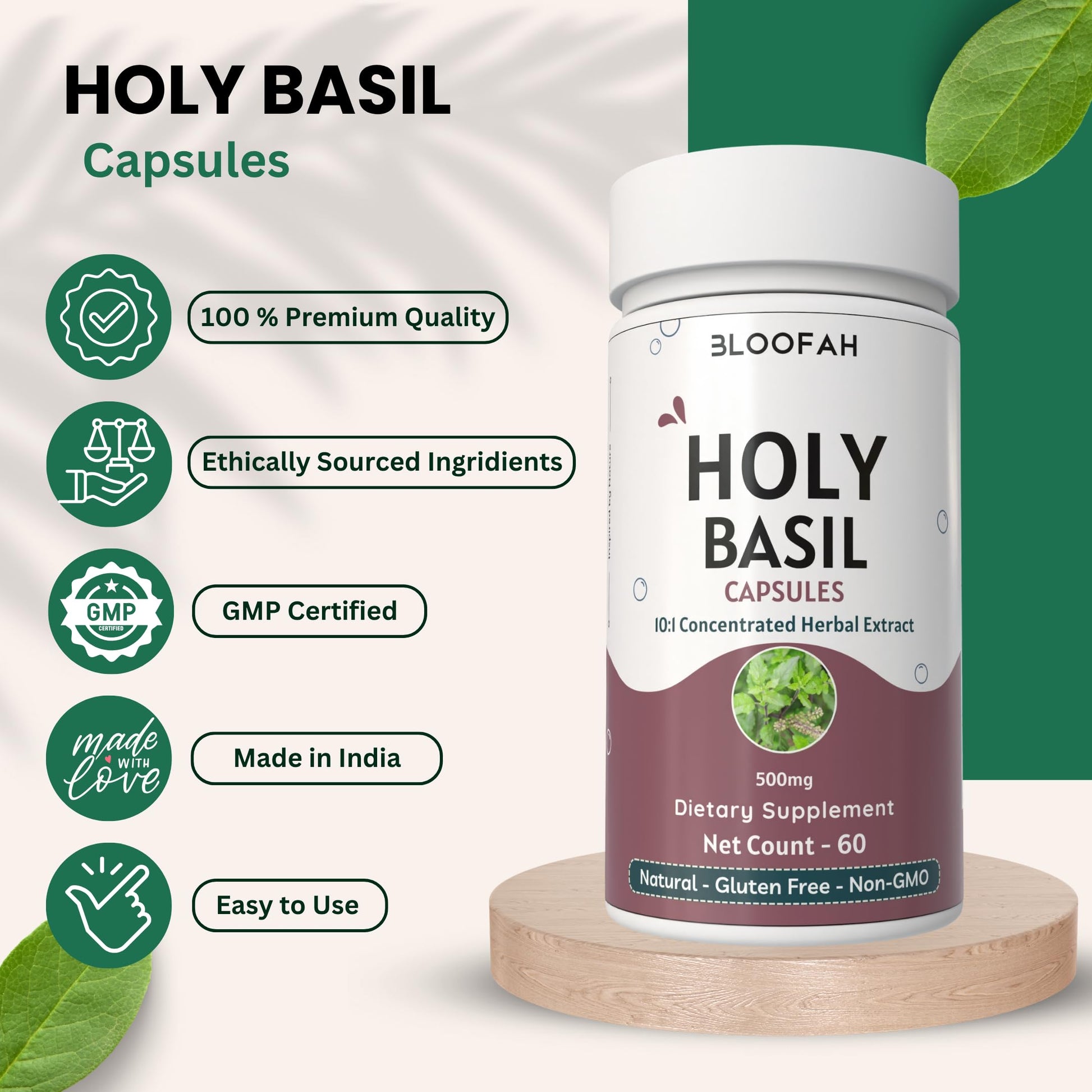 Bloofah Tulsi extract capsules supplement facts