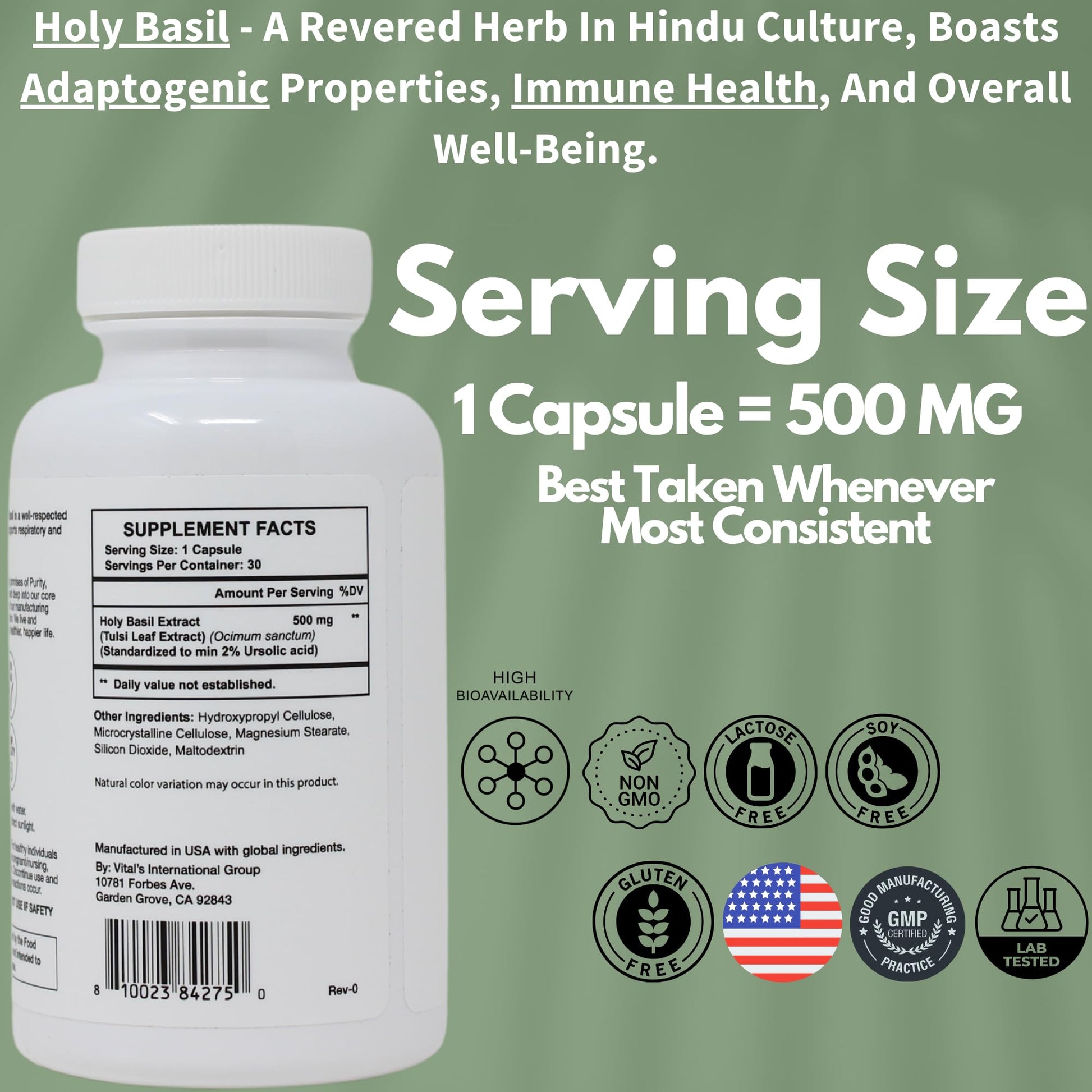 USA imported Pristines Holy Basil herbal supplement