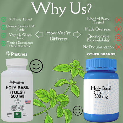 Pristines Holy Basil vegetarian capsules label details