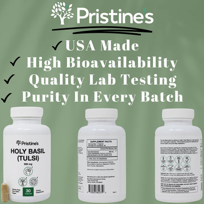 Top view of Pristines Holy Basil 500mg bottle