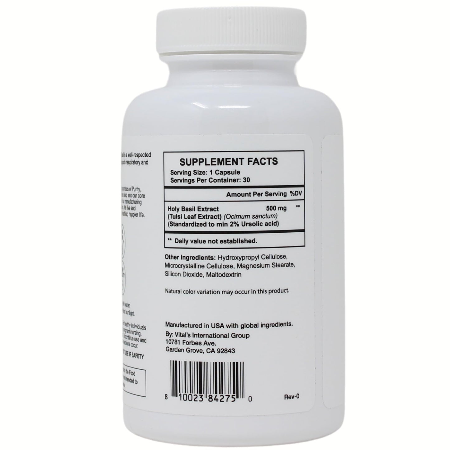 Pristines Holy Basil 500mg capsules for immune support