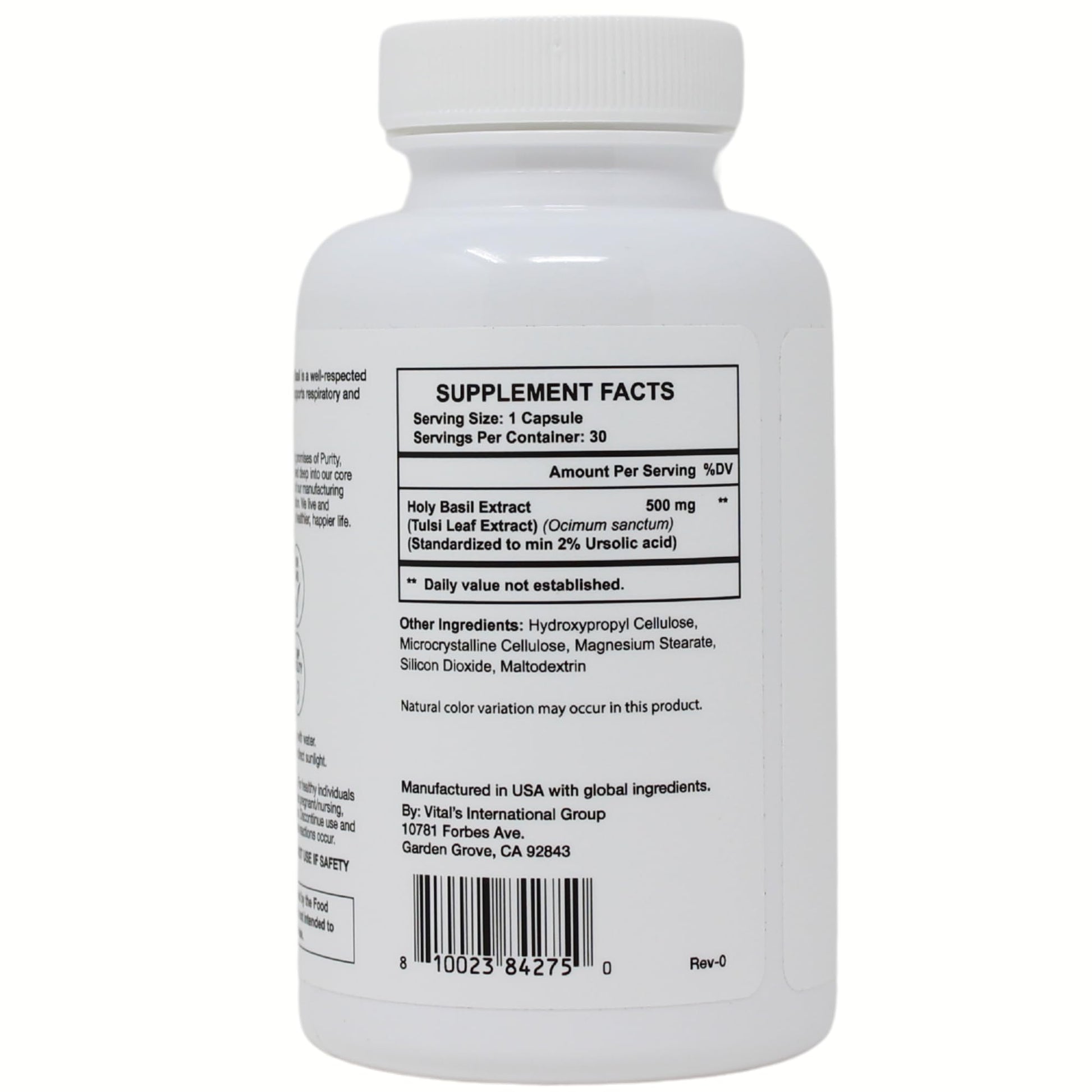 Pristines Holy Basil 500mg capsules for immune support