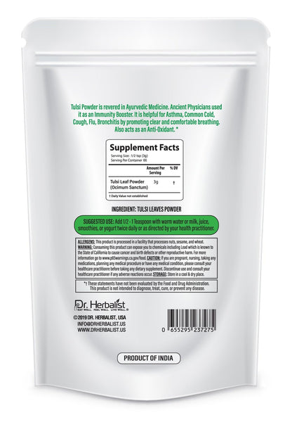 Dr. Herbalist Tulsi Superfoods supplement powder for herbal tea preparation