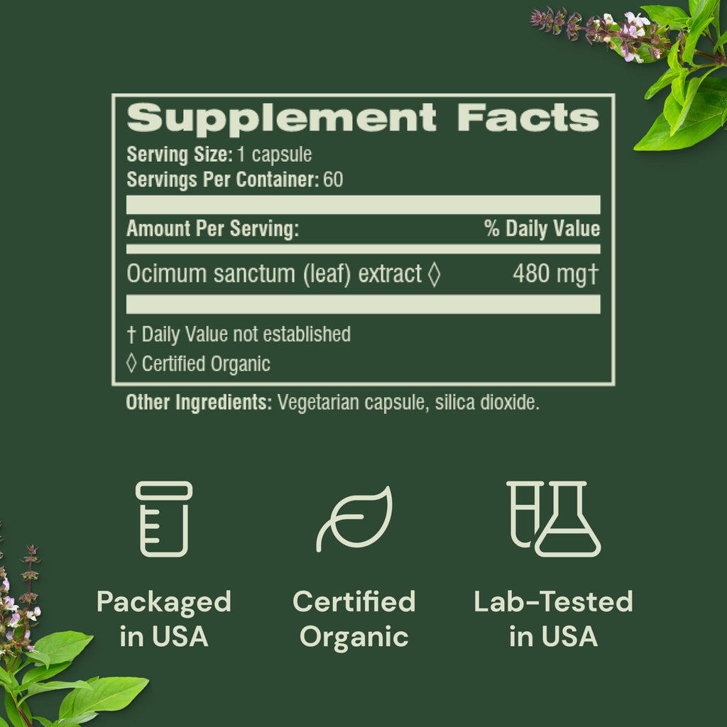 Rebel Herbs 60 capsules Holy Basil bottle branding