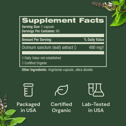 Rebel Herbs 60 capsules Holy Basil bottle branding