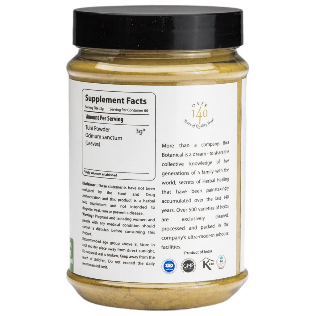 Bixa Botanical Ocimum sanctum powder label details