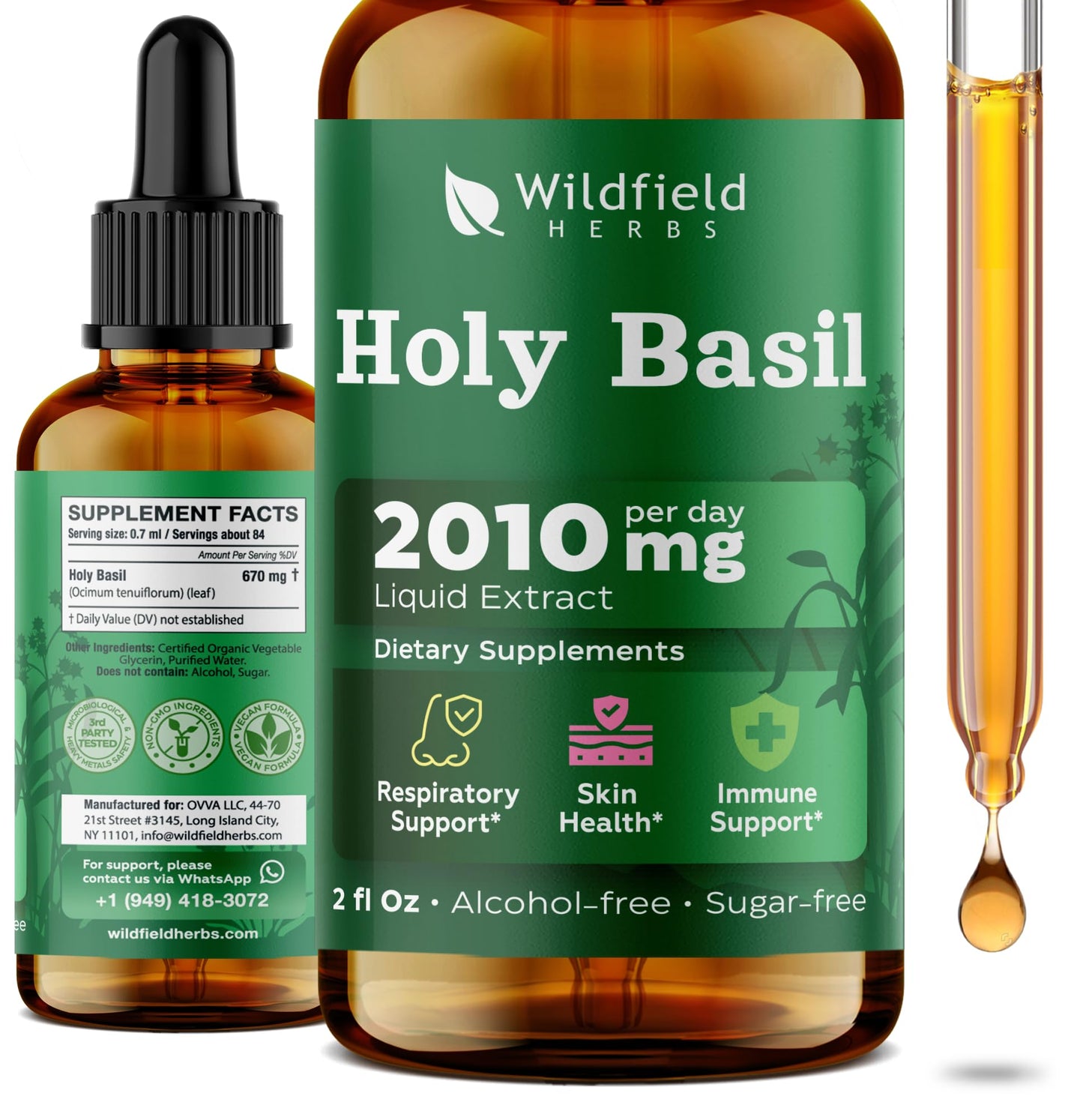 Wildfield Herbs Holy Basil organic herbal supplement dropper bottle
