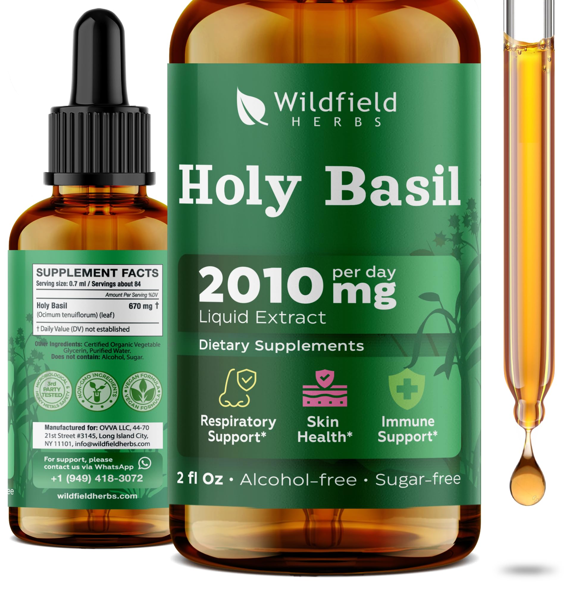 Wildfield Herbs Holy Basil organic herbal supplement dropper bottle