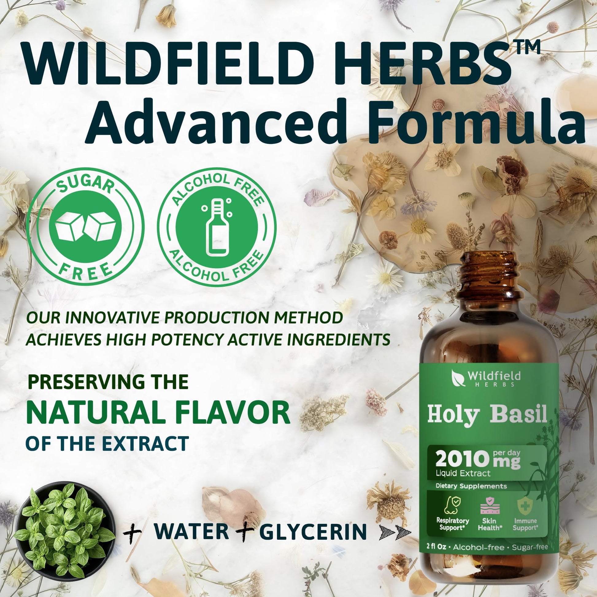 Wildfield Herbs Holy Basil Leaf extract dropper showing consistency