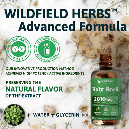 Wildfield Herbs Holy Basil Leaf extract dropper showing consistency