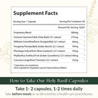 Back of Sewanti Holy Basil Plus bottle with usage instructions