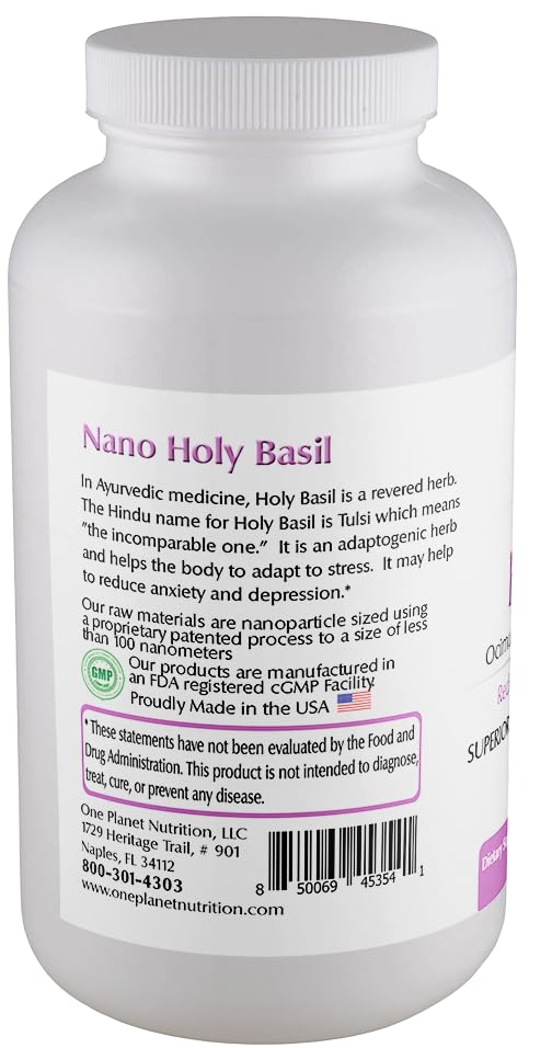 Close up of One Planet Nutrition Nano Holy Basil veggie capsules