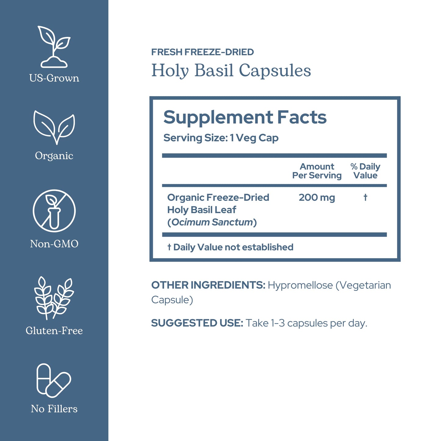 Eclectic Herb Holy Basil 200 mg label details