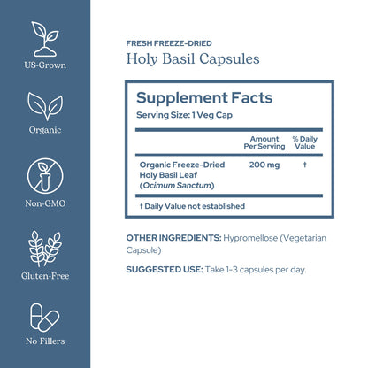 Eclectic Herb Holy Basil 200 mg label details